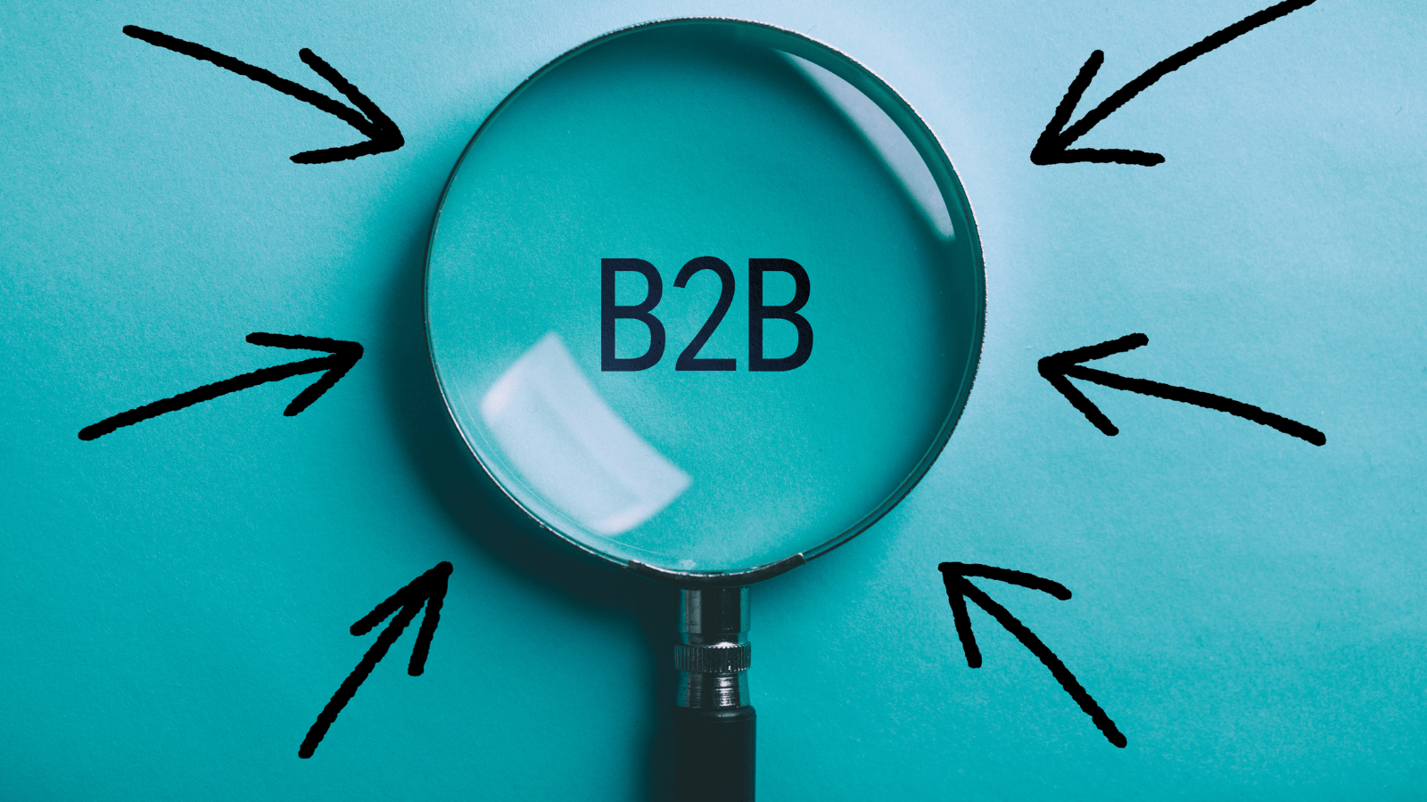 magnifying glass with arrows pointing towards B2B text