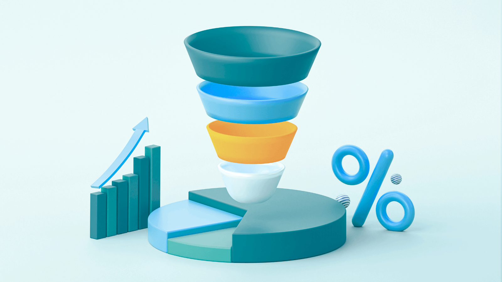 Graphic of funnel, line and graph chart